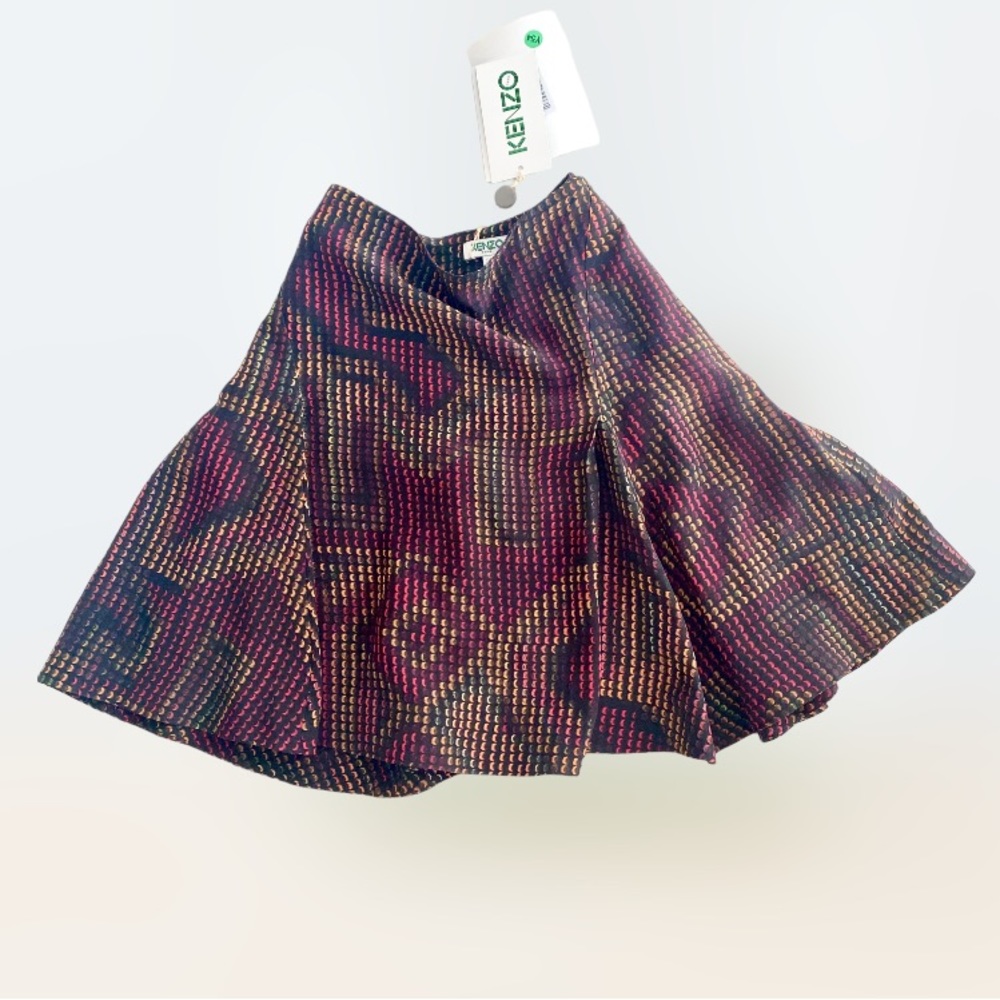 Kenzo Flowy Silk Geometric Flirty Mini Skirt NWT A Line Full